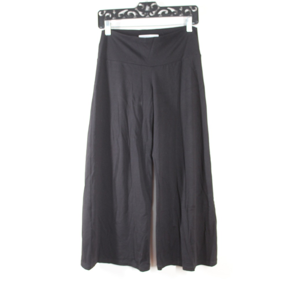 Susana Monaco Size M Black Wide Leg Crop Pull On Pants High Rise Stretch Jersey